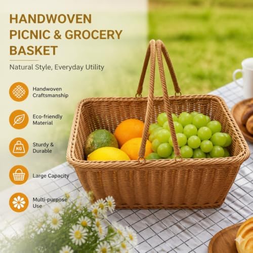 2‑Pack Large Poly Wicker Baskets, Handwoven PVC Picnic Storage with Handles - Image 5