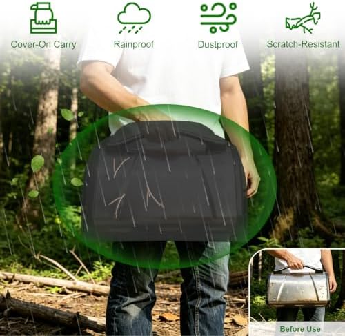 22" Walk-with Portable Tabletop Grill Cover with Overlapping Opening for Carry Without Removing, Waterproof 600D Portable BBQ Grill Cover for Cuisinart CGG-059/CGG-059A Gas Grill - Image 3