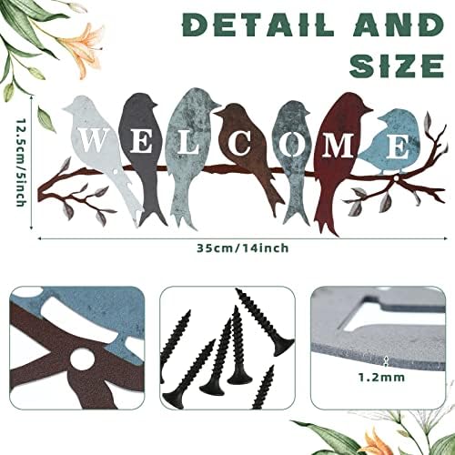 Peryiter Birds on Branch Welcome Sign Metal Wall Decor,Vintage Colors - Image 2