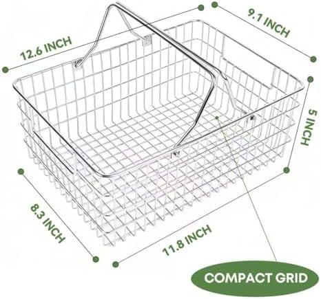 Small Picnic Baskets, Wire Baskets for Organizing with Foldable Handle - 12.6"x9.1"x5", Sturdy Stainless Steel Storage Baskets for Outdoor Picking, Picnic, Kitchen & Fridge & Cabinet Organizer(1, S) - Image 3