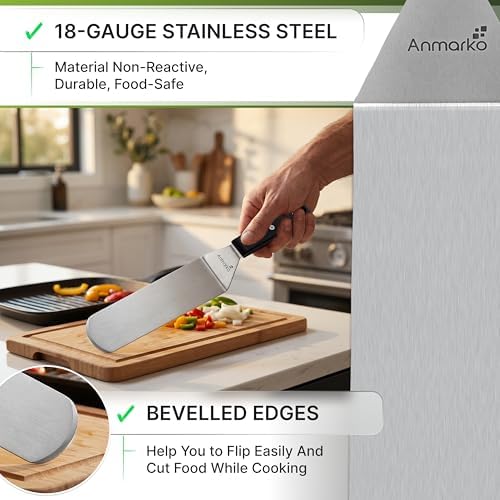 Anmarko Metal Spatula with ABS Handle, Stainless Steel Food Spatula with Black Handle and Hanging Hook - Image 2