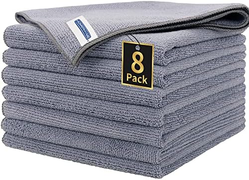 Microfiber Cleaning Cloth, Premium 8 Pack Cleaning Towels, Lint-Free Streak-Free Ultra Absorbent, 300GSM Reusable Microfiber Towel for Cars Shop Garage Home Kitchen, 12.6" x 12.6" Grey by HOMERHYME