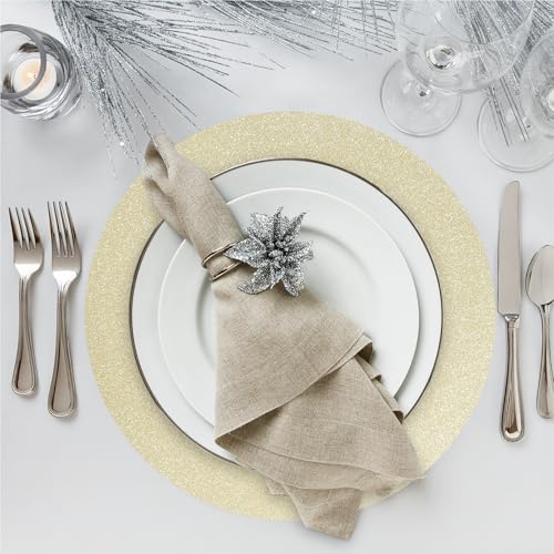 50 PCS Champagne Paper Placemats Round Place Mat Light Gold Glitter Disposable Paper Charger Doilies Tablemats for Birthday Banquet New Year Graduation Party Dinner Table Decor(13x13inch) - Image 4