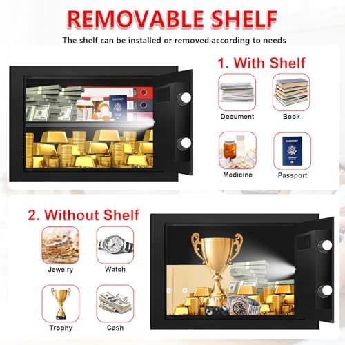 Small Safe for Home Use, Digital Security Safe Box with Combination Lock, Removable Shelf and Spare Keys, Anti-theft Steel Document Safes for Valuable, Money, 12.2" W x 7.87" D x 7.87" H - Image 3