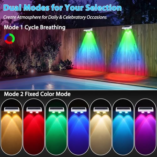 Brightever Solar Fence Lights Outdoor White 8-Pack, Color Changing - Image 4