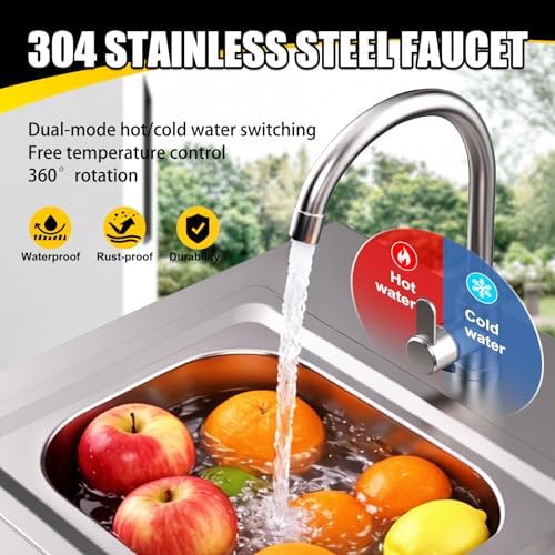 36"H Outdoor Kitchen Sink Station, Outdoor Sink with Hose Hook Up, Stainless Steel Outdoor Utility Sink with Countertop, Freestanding Laundry Sink for Backyard, Garage, Patio, Restaurant - Image 4