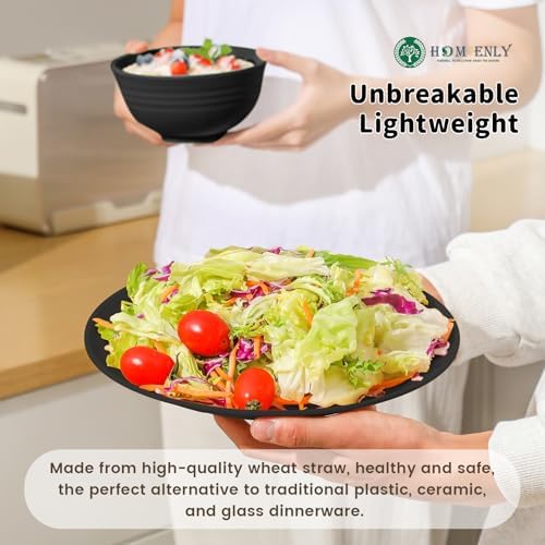 Homienly 24-Piece Wheat Straw Dinnerware Sets,Service for 6 - Cups, Plates and Bowls Sets,Reusable Dishwasher and Microwave Safe Melamine Dinnerware Set for Home,Camping,RVs - Black - Image 5