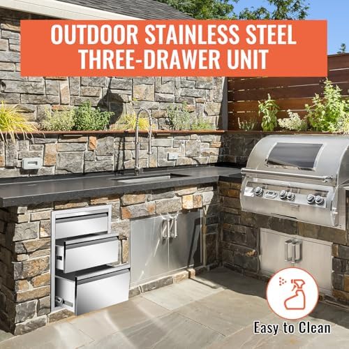 Outdoor Kitchen Drawers 16" W x 21" H x 23" D Triple BBQ Drawers Stainless Steel Built-in Drawer for Outdoor Kitchen Island Patio Grill Station - Image 5