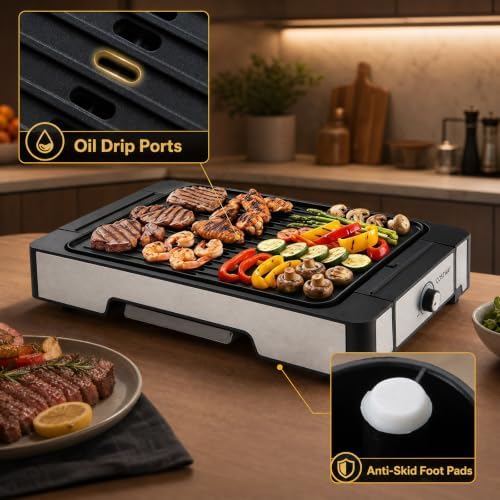 COSTWAY 2-in-1 Electric Grill Griddle, 21" Nonstick Teppanyaki Grill, 2300W - Image 6