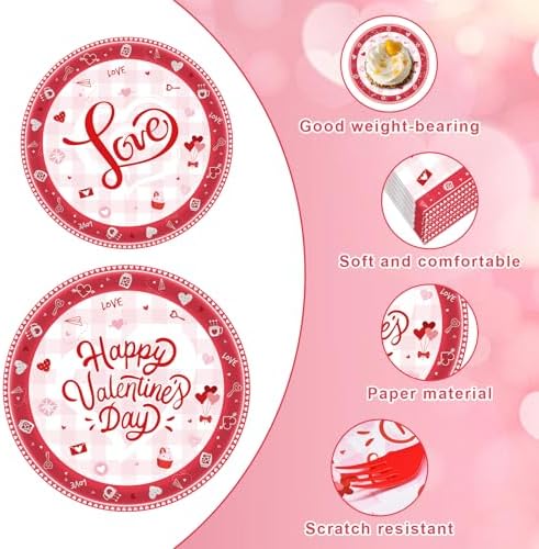 96 Pieces Valentine’s Day Tableware Set – Love Heart Design Disposable Plates, Napkins, and Forks for Valentine’s Party, Dinner, Wedding, or Classroom Event, Serves 24 Guests - Image 3