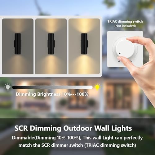 DAKAFUL 5CCT Dimmable Wall Lights Outdoor 2 Packs, 3000K 5000K 6000K Integrated LED Cylinder Up Down Modern Aluminum Light, Waterproof Exterior Light for Porch Patio Door Garage Indoor - Image 4