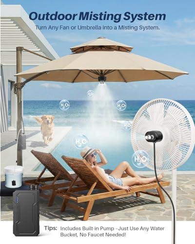 Portable Misting System with Water Pump, 6000mAh Outdoor Misters for Outside Patio, Magnetic Water Cooling Fan Misters Set for Patio, Industrial Fan, Canopy, Sports, Greenhouse, Beach, Dugout, Camping - Image 2