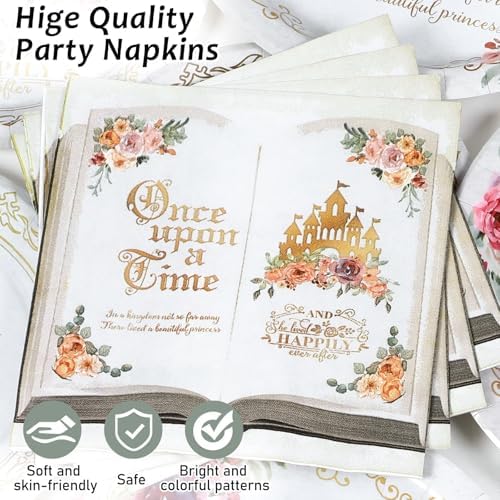 96Pcs Fairytale Princess Plates and Napkins Once Upon a Time Party Tableware Set Plates for Wedding Girl Pink Floral Gold Castle Dinnerware for Birthday Party Baby Shower Decoration Supplies Serve 24 - Image 3