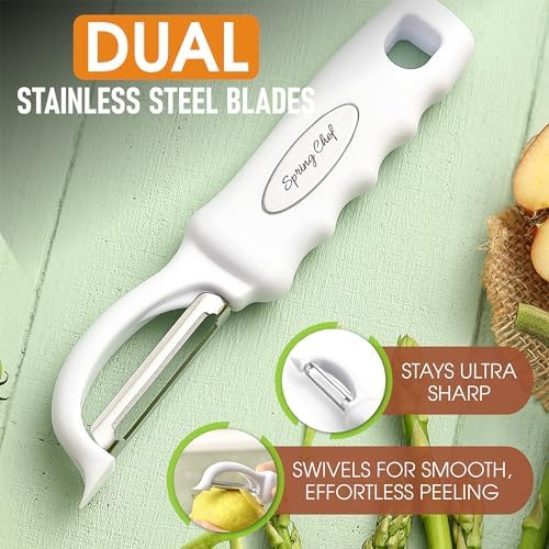 Spring Chef Swivel Potato Peeler for Kitchen with Ergonomic Handle, White - Image 2