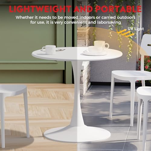 Costaelm Round Outdoor Dining Table, Patio Side Table, Weather Resistant PP Backyard Table for Poolside Deck Porch Lawn Garden, White - Image 6