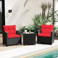 RELAX4LIFE 3-Piece Patio Furniture Set - Wicker Rattan Bistro Sofa Set w/Glass Top Coffee Table, Washable Cushions for Porch Balcony Backyard Poolside, Outdoor Furniture Conversation Set (Red) by RELAX4LIFE