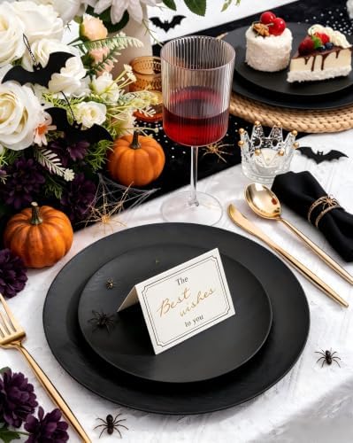32Pcs Matte Black Plastic Plates Unbreakable & Reusable Party Set - Image 2