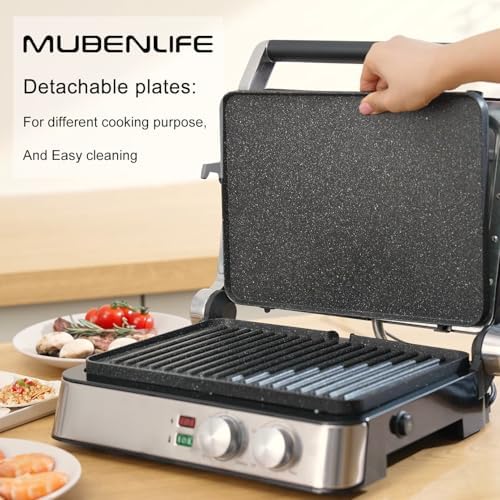 Panini Press,4 Slices Contact Grill with Removable Non-Stick Coated Grill and Flat Plates,Panini Makers with Temperature Control and Timer,Open 180 Degrees,Grill and Griddle (Silver wtih Full SUS) - Image 5