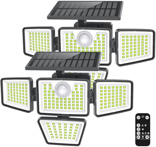 daphino 3000LM Solar Lights, Motion Sensor Outdoor Lights, 4-Head, 2 Pack by ChargebySunLightUpHome
