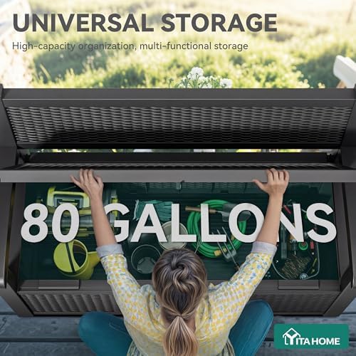YITAHOME 80 Gallon Storage Bench Deck Box, Lockable Patio Bench with Hidden Storage, Waterproof Outdoor Pool Deck Storage for Patio Cushions, Garden Tools and Pool Supplies, Black - Image 2