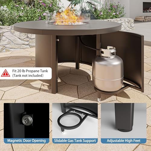 7 Pieces Outdoor Patio Furniture Set with 48" 55000 BTU Round Propane Fire Pit Table,Patio Dining Set Outdoor Conversation Sets 6 Chairs for Deck,Backyard and Garden,Brown - Image 4