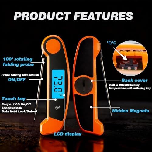 Digital Meat Thermometer Instant Read Orange Rotating Display IP56 - Image 2