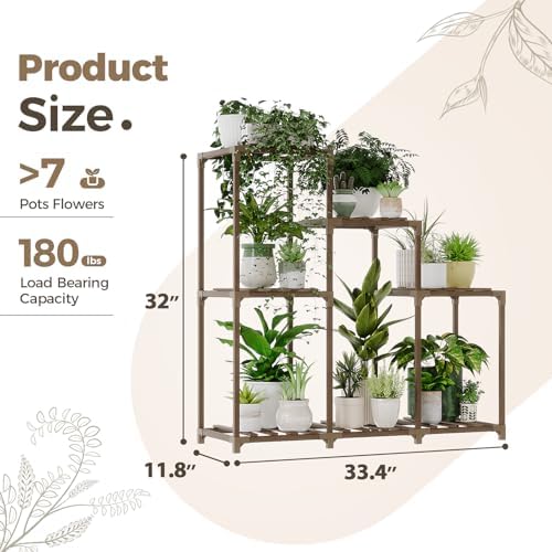 Bamworld Plant Stand Indoor Wood Plant Shelf Outdoor Tiered Plant Rack - Image 6