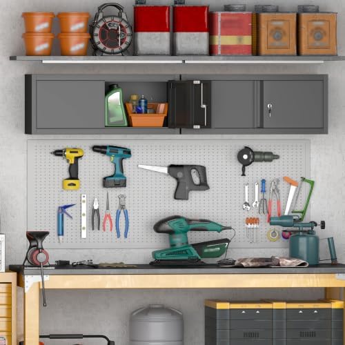 IRONFFICE Metal Garage Wall Cabinets,13" H Garage Storage Cabinet Wall Mounted,Floating Storage Organization with Doors,Locking Hanging Cabinet for RV,Home Office,Warehouse,Black - Image 2