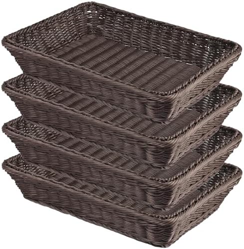 4 PCS 16x12 Inch Wicker Bread Basket, Woven Serving Basket, Tabletop Food Serving Basket for Restaurant, Bakery, Family Party, Hotel, Fruits, Vegetables and Snacks, Coffee by GNIEMCKIN