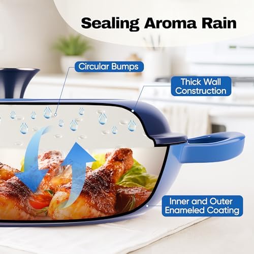 3 Quart Enameled Cast Iron Braiser, Non Stick Enameled Cast Iron Skillet with Lid, Dutch Oven Skillet with lid up to 500°F for Oven, Stove, Grill, Shallow Dutch Oven for Cook, Bake (Blue) - Image 5