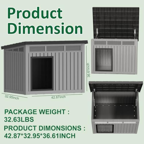 Large Chicken Coop with Hydraulic Air Rod, Resin Duck Coop with Elevated Floor and Air Vents, Backyard Poultry Pet Shelter with Weatherproof Openable Roof, for Chicken, Ducks, Rabbits, Grey - Image 6