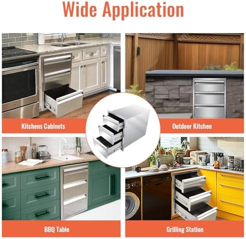 Outdoor Kitchen Drawers Stainless Steel Triple BBQ Drawers Built-in Drawer 14"" W x 21"" H x 23"" D for Outdoor Kitchen Island Patio Grill Station (14" W x 21" H x 23" D) - Image 7
