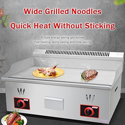 Gas Griddle LPG Commercial Stainless Steel Heavy Duty Restaurant Outdoor Griddle Gas Baking Plate Burger Grill Smooth Double Burners, 2800PA, for BBQ Cooking Steak, Eggs, Pancakes,720 - Image 3