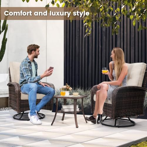 wildformers Luxury Outdoor Swivel Wicker Glider Patio Chairs with Table Set - Image 3