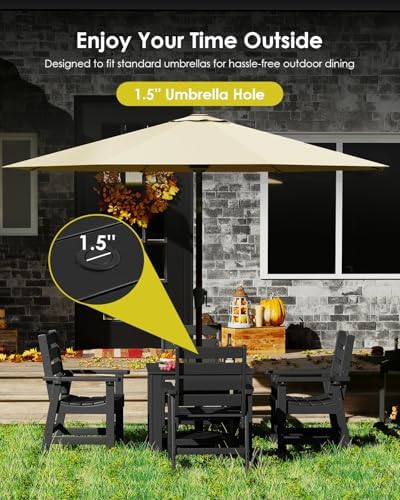 GREENVINES 5-piece Patio Dining Set, HDPE Square Table & 4 Chairs, Black - Image 6