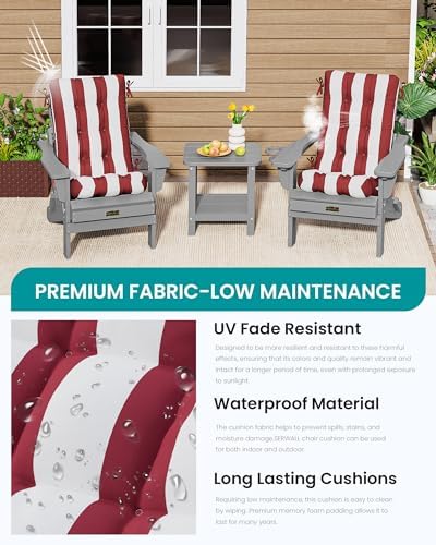 SERWALL HDPE Outdoor Rocking Chair Cushion Set of 2, Red White - Image 6