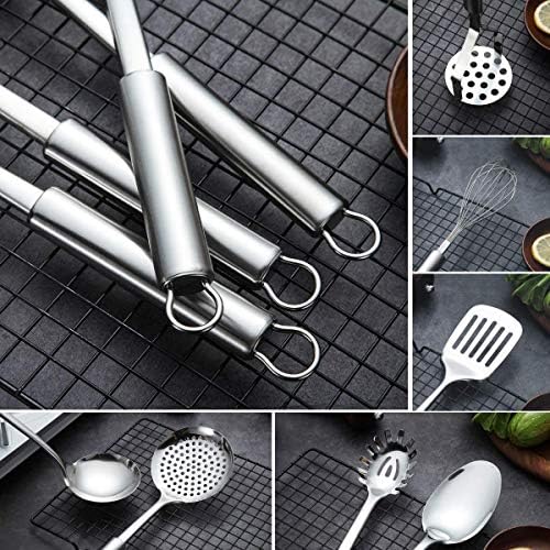 Berglander Cooking Utensil Set 8 Piece, Stainless Steel Kitchen Tool Set with Stand,Cooking Utensils, Slotted Tuner, Ladle, Skimmer, Serving Spoon, Pasta Server,Potato Maseher, Egg Whisk. （8 Pieces） - Image 4