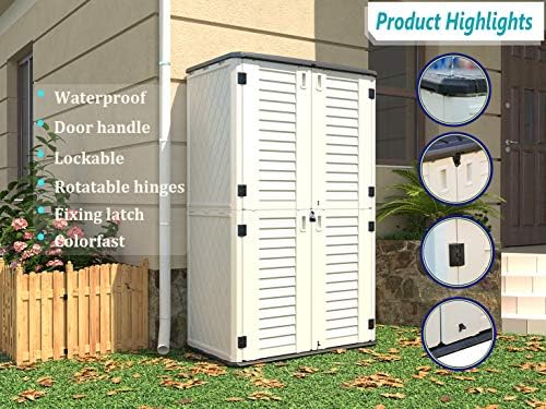HOMSPARK Storage Shed Weather Resistance, Multi-Purpose Outdoor Storage Cabinet Waterproof, Outdoor Storage Cabinet for Garbage Cans, Lawnmower, Garden Accessories (White, Tall shed-53 cu ft) - Image 5