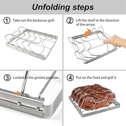 Stainless Steel Foldable Rib Racks for Smoking – 2 Pack (10 Inch), with Large Silicone Basting Pastry Brushes – Perfect for Grilling, BBQ Accessories - Image 5