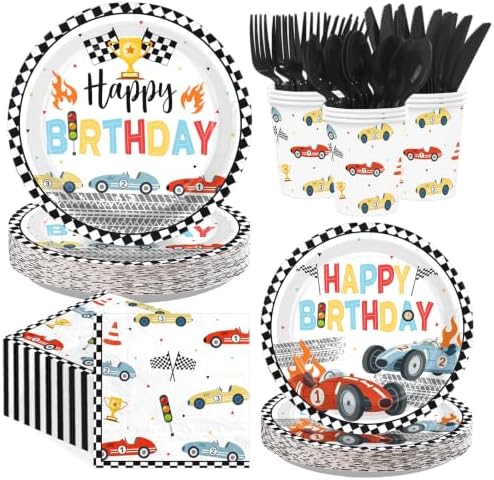 168Pcs Retro Race Car Birthday Party Decoration for Boy Serves 24 by Greencian