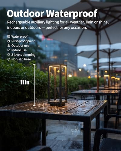 PUSU Cordless Waterproof Table Lamps, Black Outdoor Rechargeable Desk Lamp - Image 2