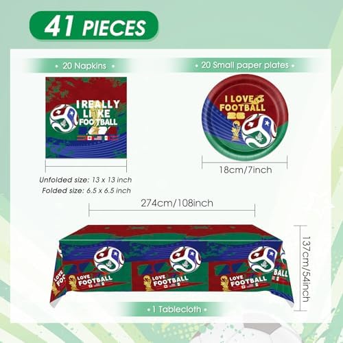 41Pcs Soccer Party Decorations 2026 Soccer Party Supplies Football Soccer Theme Plates Napkins Tablecloth,for Watch Party Game Day Kids Birthday Global Soccer Celebration Supplies - Image 2