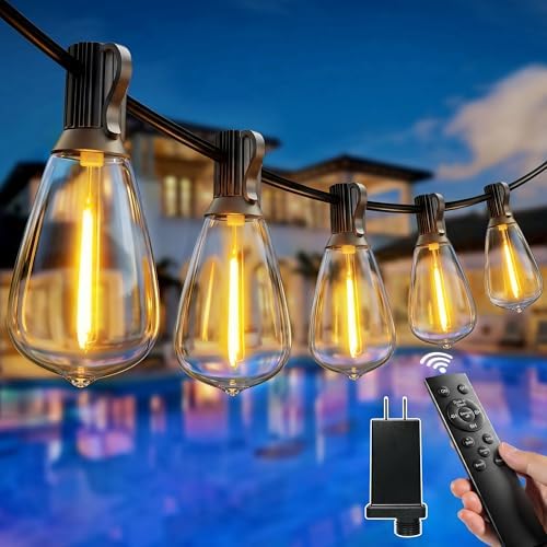 Guhope 54 FT Outdoor String Lights for Outside, Dimmable ST38 Edison LED Patio Lights with Timer, 3 Lighting Modes, IP45 Waterproof String Lights with Remote for Backyard Garden Porch Party Decor by GuhopeLighting
