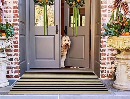 Black and Khaki Outdoor Rug -2.3'x3.6',Fall Washable Striped Outdoor Rug - Image 7