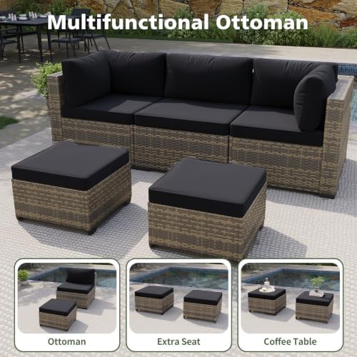 Aoxun 10 Piece Outdoor Patio Furniture Set with 44'' Fire Pit Table, Outdoor Patio Furniture Sets with Coffee Table, Wicker Rattan Outdoor Conversation Set with Ottoman for Backyard & Garden, Black - Image 4