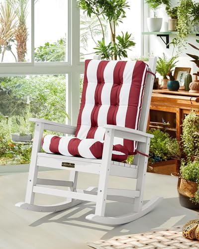 SERWALL HDPE Outdoor Rocking Chair Cushion Set of 2, Red White - Image 2