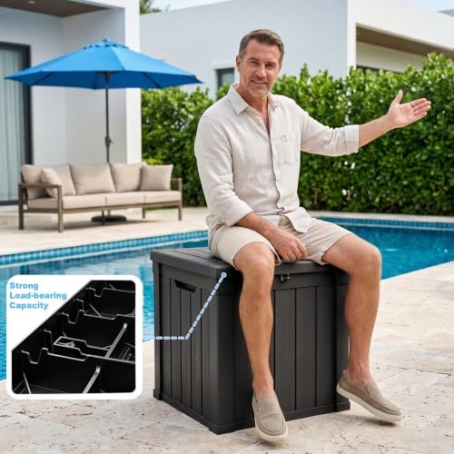 PatioZen 50 Gallon Outdoor Deck Box,Waterproof Resin Outdoor Storage Boxes, Outside Storage Lockable Container for Garden Tools,Indooor Cushions,Accessories (Black) - Image 5