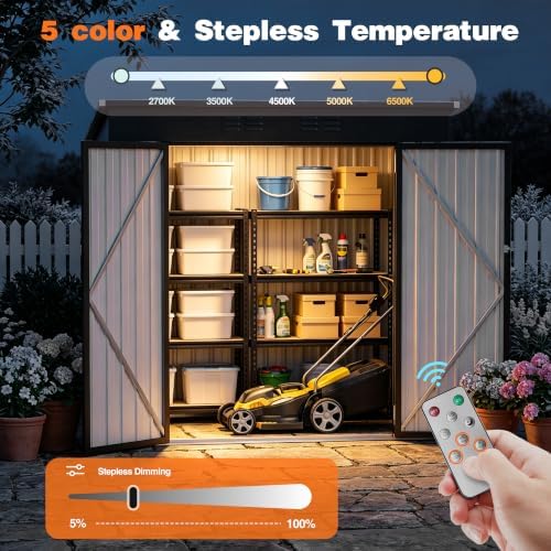 6 x 4 FT Outdoor Storage Shed, Waterproof Metal Garden Tool Shed with Sloped Roof, Magnetic Light, Lockable Door & Air Vents for Backyard Patio Lawn, White - Image 5