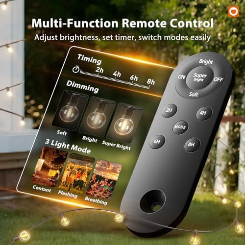 addlon 50FT 27LED Solar String Lights Outdoor Waterproof with Remote, USB - Image 2