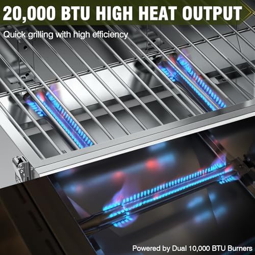 BESTFIRE 2-in-1 Portable Propane Grill, 20,000 BTU 2-Burner Tabletop Gas Grill for Camping & RV, Stainless Steel BBQ with Viewing Glass Lid, Thermometer & Dual-Gas Connection - Image 6